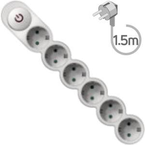 Πολύπριζο 6 θέσεων με διακόπτη και καλώδιο 1.5m λευκό ΗΟΜΙΕ