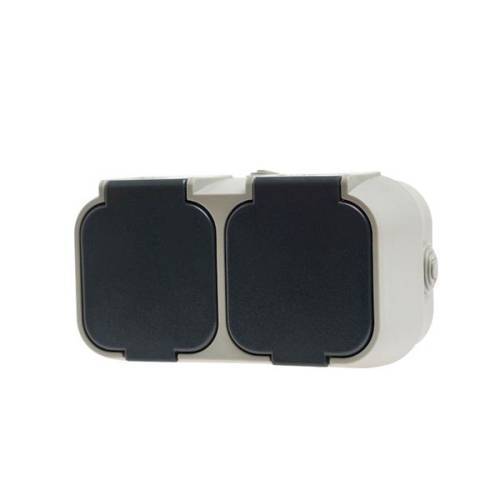 Πρίζα Σούκο Διπλη Εξωτερική Γκρι IP54