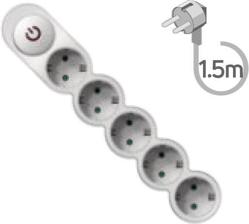 Πολύπριζο 5 θέσεων με διακόπτη και καλώδιο 1.5m λευκό ΗΟΜΙΕ