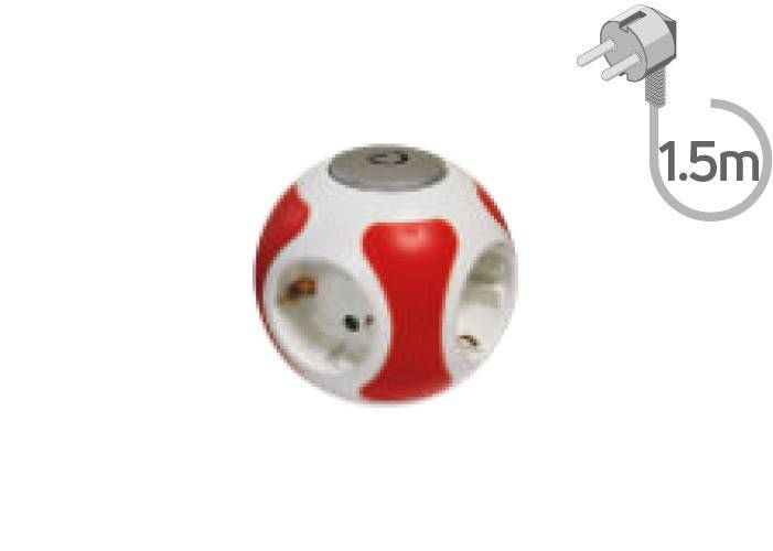 Πολύπριζο 4 θέσεων με διακόπτη και καλώδιο 1.5m κόκκινο KICKO