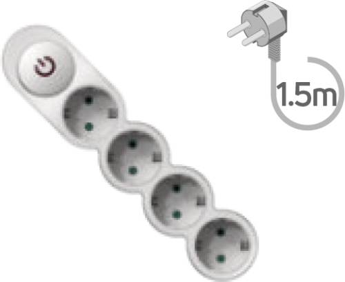 Πολύπριζο 4 θέσεων με διακόπτη & καλώδιο 1.5m λευκό ΗΟΜΙΕ